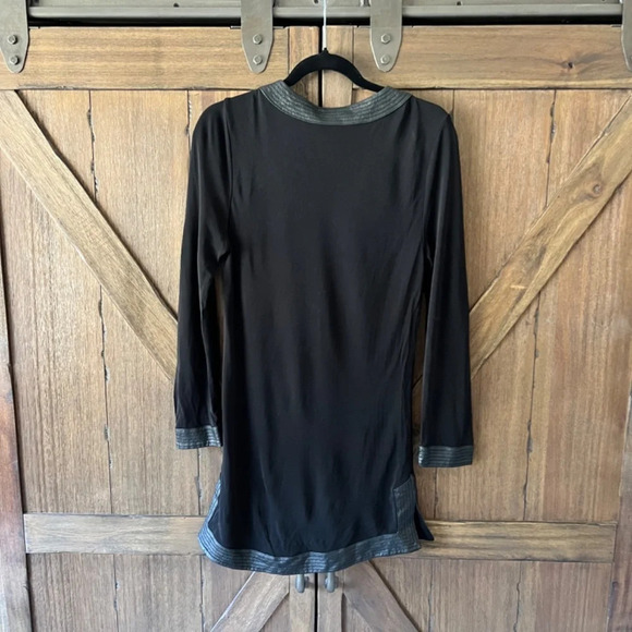 Tory Burch Caroline Faux Leather Trimmed Black Tunic Size Small - Picture 3 of 8